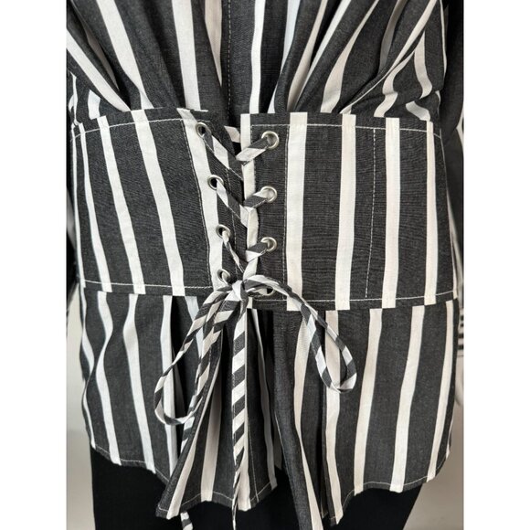 Striped Button-Up Shirt With Corset Detail By Free Generation - Large - Picture 2 of 16